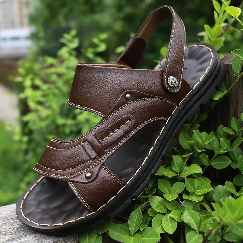 Summer Men's Beach Sandals Fashion Comfortabl Breathable Lightweight Sandals Outdoor Men Genuine Leather Wear-resistant Slippers