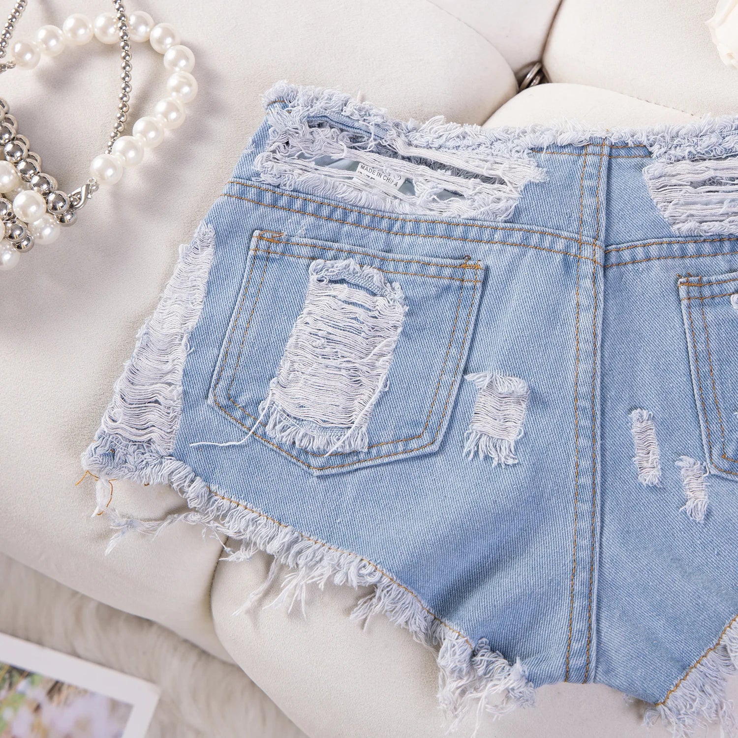 new sexy low-rise ripped super short jeans denim booty shorts for women