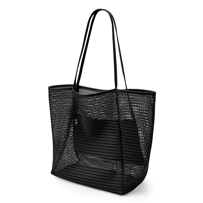 new model Women's Large Capacity Beach Tote Bag - Durable Polyester Woven Shoulder Bag with Open Top for Travel, Shopping
