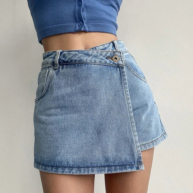 Fashion A-Line Denim Shorts for Women Summer High Waist Skirt Pants Woman Slim Streetwear Jeans Blue Shorts Female