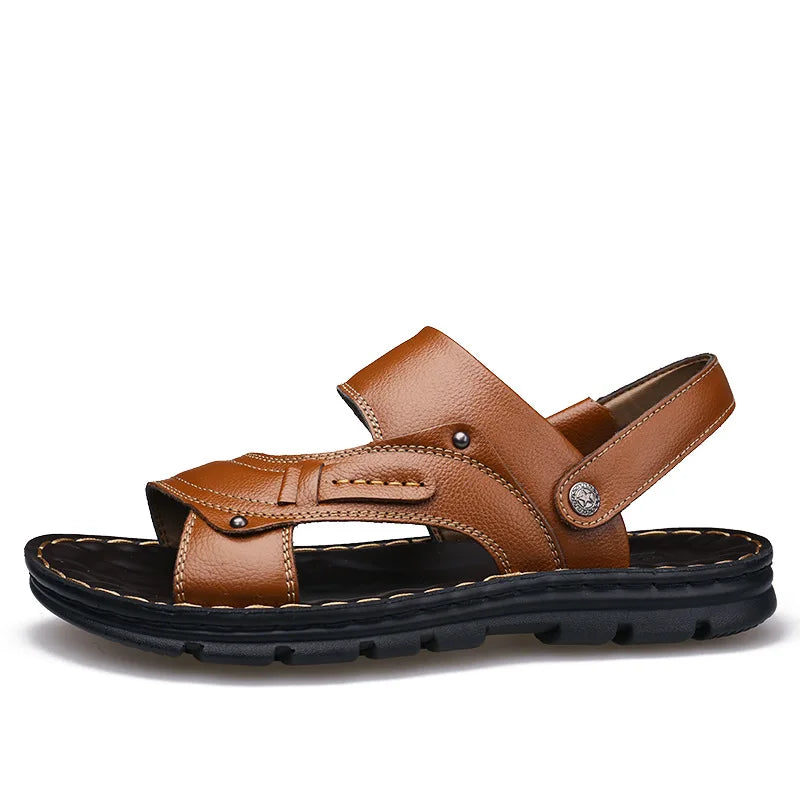Summer Men's Beach Sandals Fashion Comfortabl Breathable Lightweight Sandals Outdoor Men Genuine Leather Wear-resistant Slippers