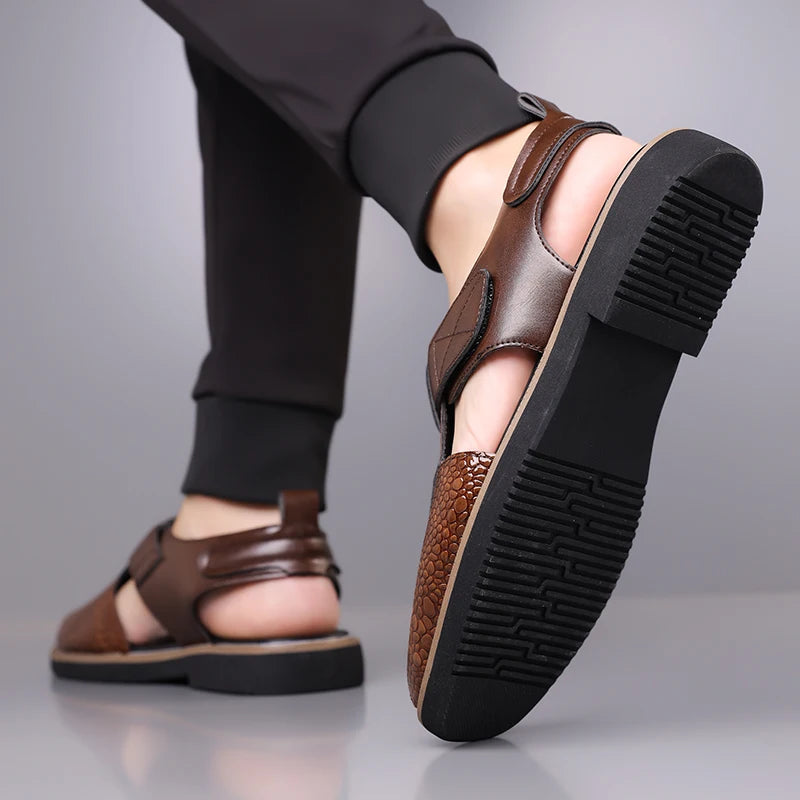 Sandals for Man Fashion Outdoor Roman Genuine Leather Indoor House Platform Male Beach Shoes Casual Men Sandals New In Summer