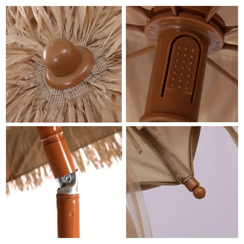 8-Rib Beach Umbrella 6.23ft/1.9m Height Adjustable Folding Patio Umbrellas Large Outdoor Thatched Tiki Umbrella For Garden Patio