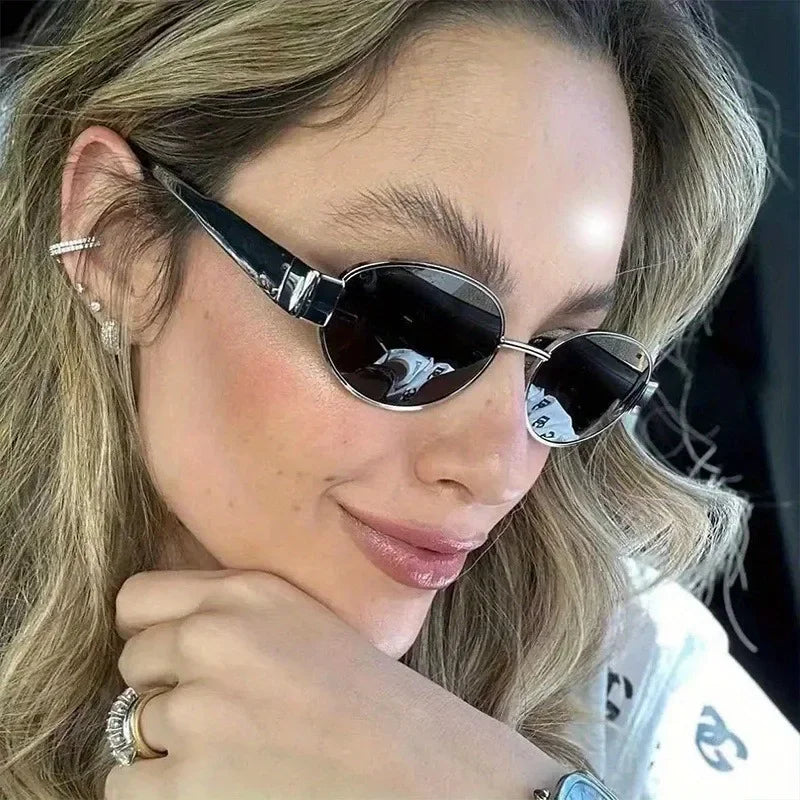 Trendy Oval Sunglasses for Women 2026 Luxury Brand Designer Metal Frame Sun Glasses Ladies Classic Vintage Round Shades Unisex