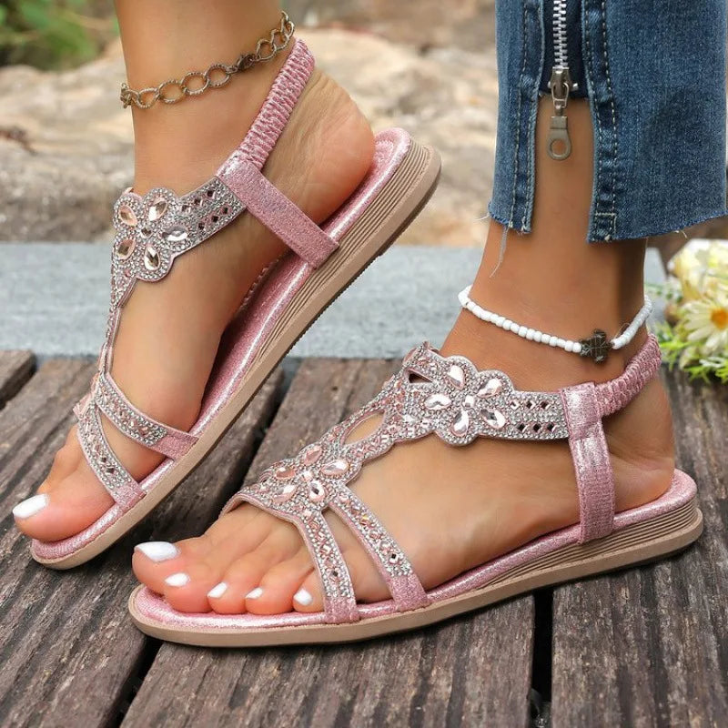 Women's Sandals Fashion Women Summer Sandals 2026 New Summer Shoes For Women Low Heels Flat Sandalias Mujer Crystal Footwear