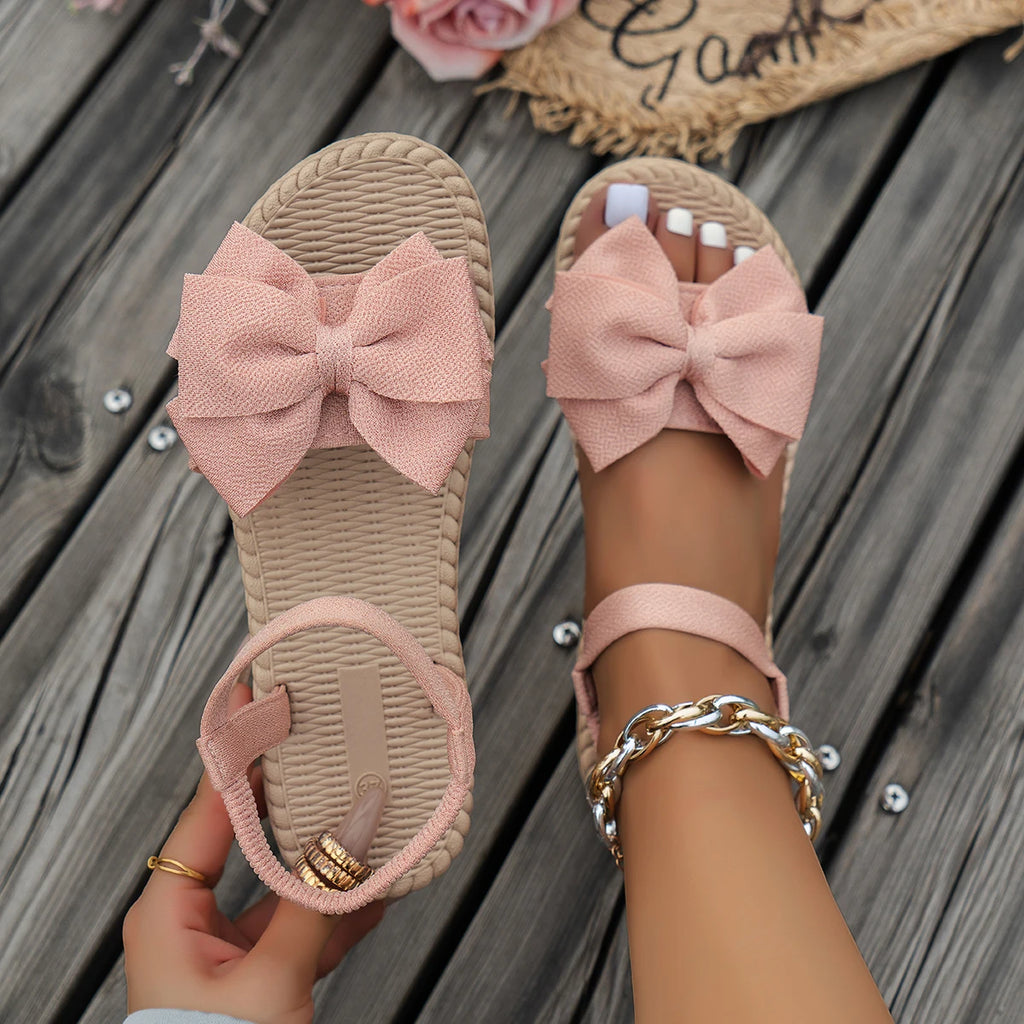 Women Sandals 2026 New Summer Lightweight Sandals Fashion Beach Casual Slippers Outdoor Bow Tie Flat Shoes Home Slides Women