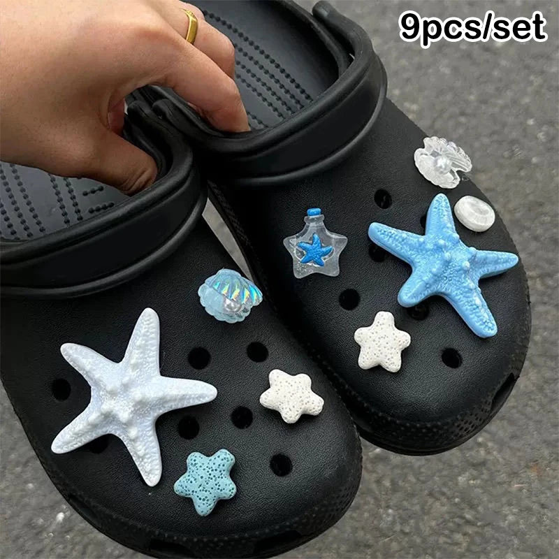 Sea DIY Shell Hole Punch Shoe Charms Ocean Lava Rock & Starfish Shoe Clips For Summer Sandals & Slippers Decorations Women Gifts