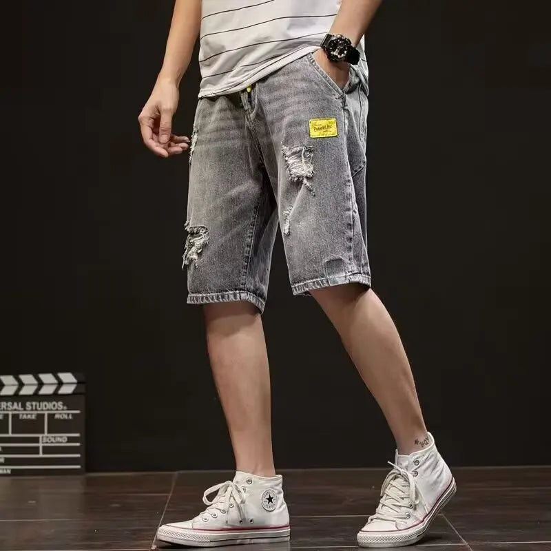 Summer Thin Jeans Short Pants Men's Loose Straight Leg Short Jeans Wear Resistant Fashionable Harajuku Style Casual Wear