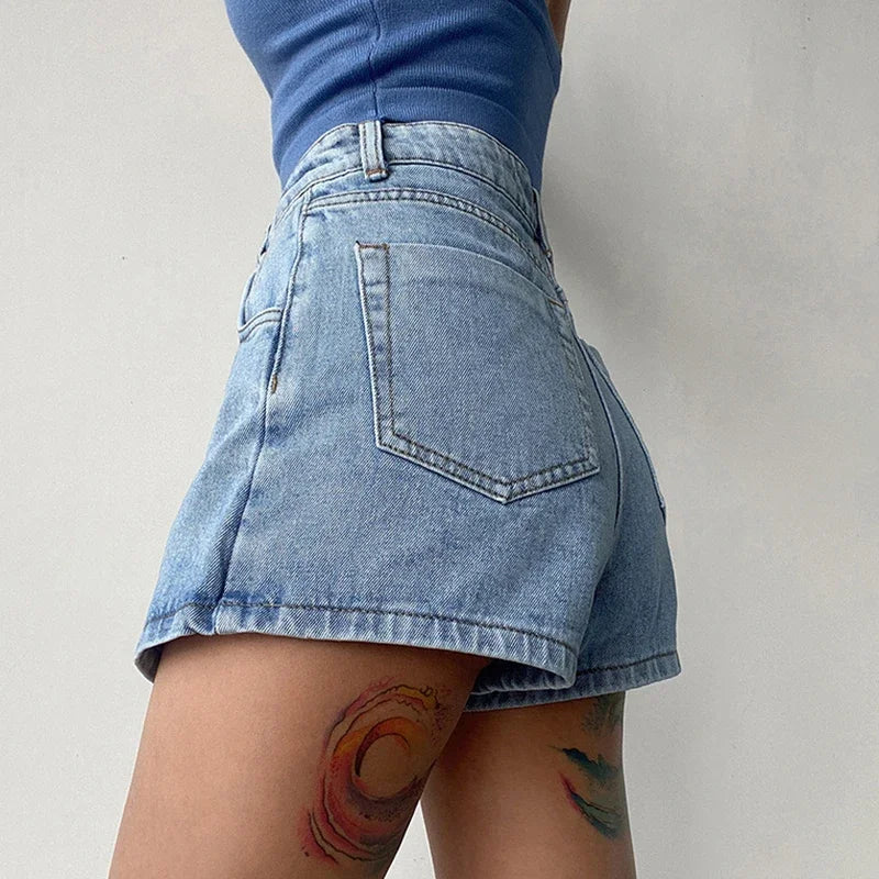 Fashion A-Line Denim Shorts for Women Summer High Waist Skirt Pants Woman Slim Streetwear Jeans Blue Shorts Female