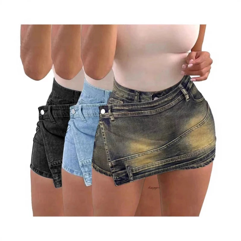 Denim Short Pant Women Jeans Vintage Shorts Pants Slim Fit High Waist Sexy Trousers Y2k Streetwear Elegant Splice Work Casual