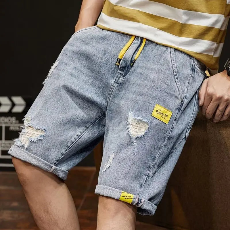 Summer Thin Jeans Short Pants Men's Loose Straight Leg Short Jeans Wear Resistant Fashionable Harajuku Style Casual Wear
