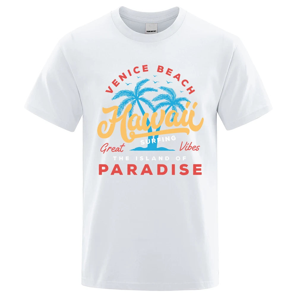 Hawaii Surfing Venice Beach The Island Of Paradise Print Men T-Shirt Fashion Clothes Cotton Summer Tops Mens Oversize Tee Shirts