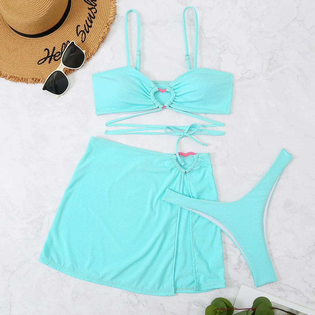 Brazilian Thong Bikini 2022 Women With Skirt Sexy Swimwear Female Padded Swimsuit Push Up Beachwear Bathing Suit Biquini Summer🇧🇷🇧🇷🇧🇷🥵