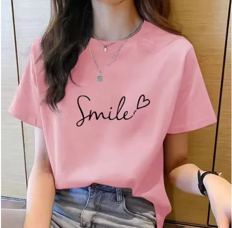 Women's T-shirt with simple print, suitable for daily wear, casual style, for both men and women, summer short-sleeved T-shirt