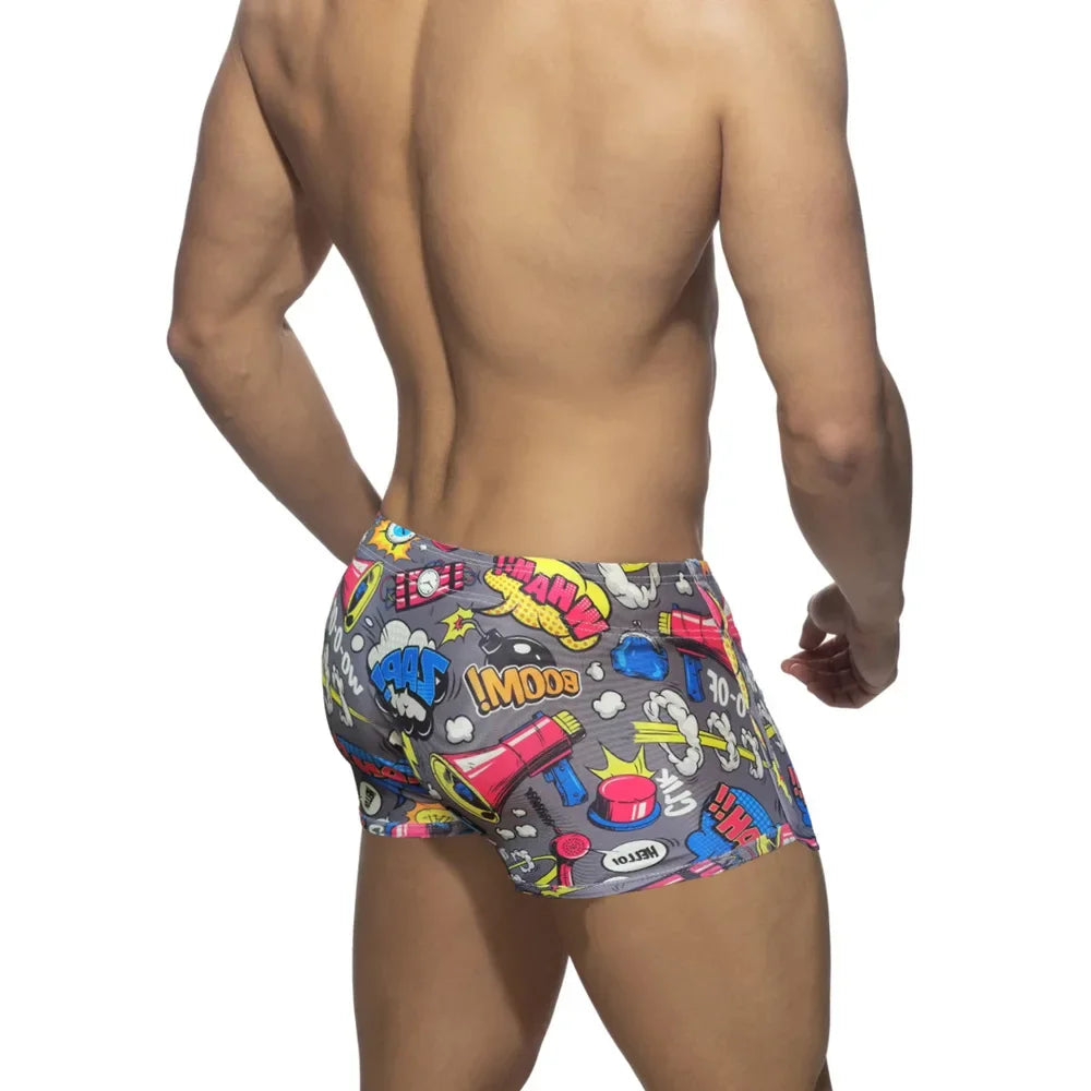Swimwear Men Swimsuits Pop Swim Trunks Quick Dry Bathing Suit Beach Board Shorts Sexy Swimming Boxer Brief with Drawstring
