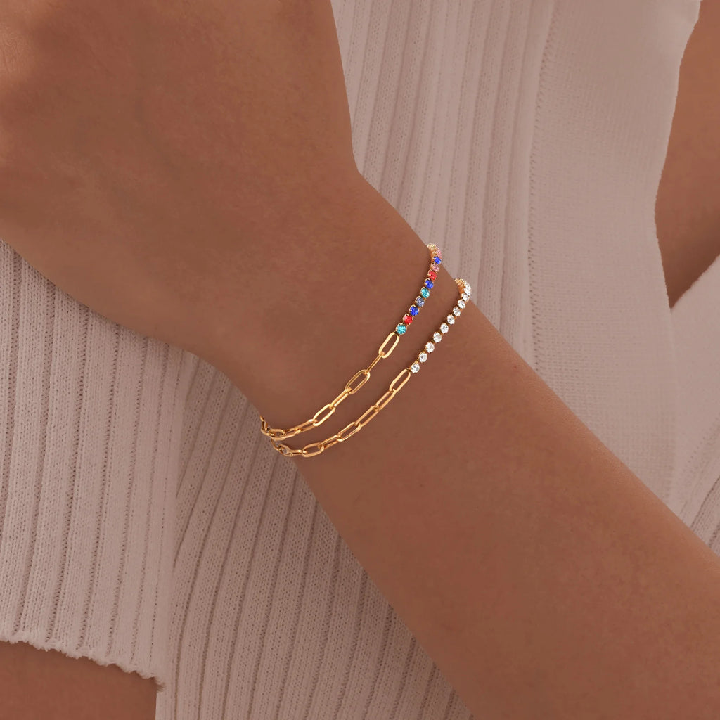 Tennis Bracelets, Paperclip Link Chain Bracelet for Women, Stainless Steel Layered Hand Wristband Accessories