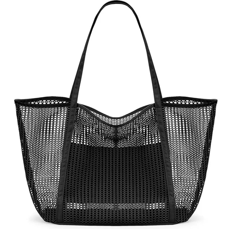 Beach Mesh Tote Bag Womens Shoulder Handbag 27L Grocery Bag Storage Bag for Cruise/Swim/Vacation Essentials 해변 그물코 핸드백