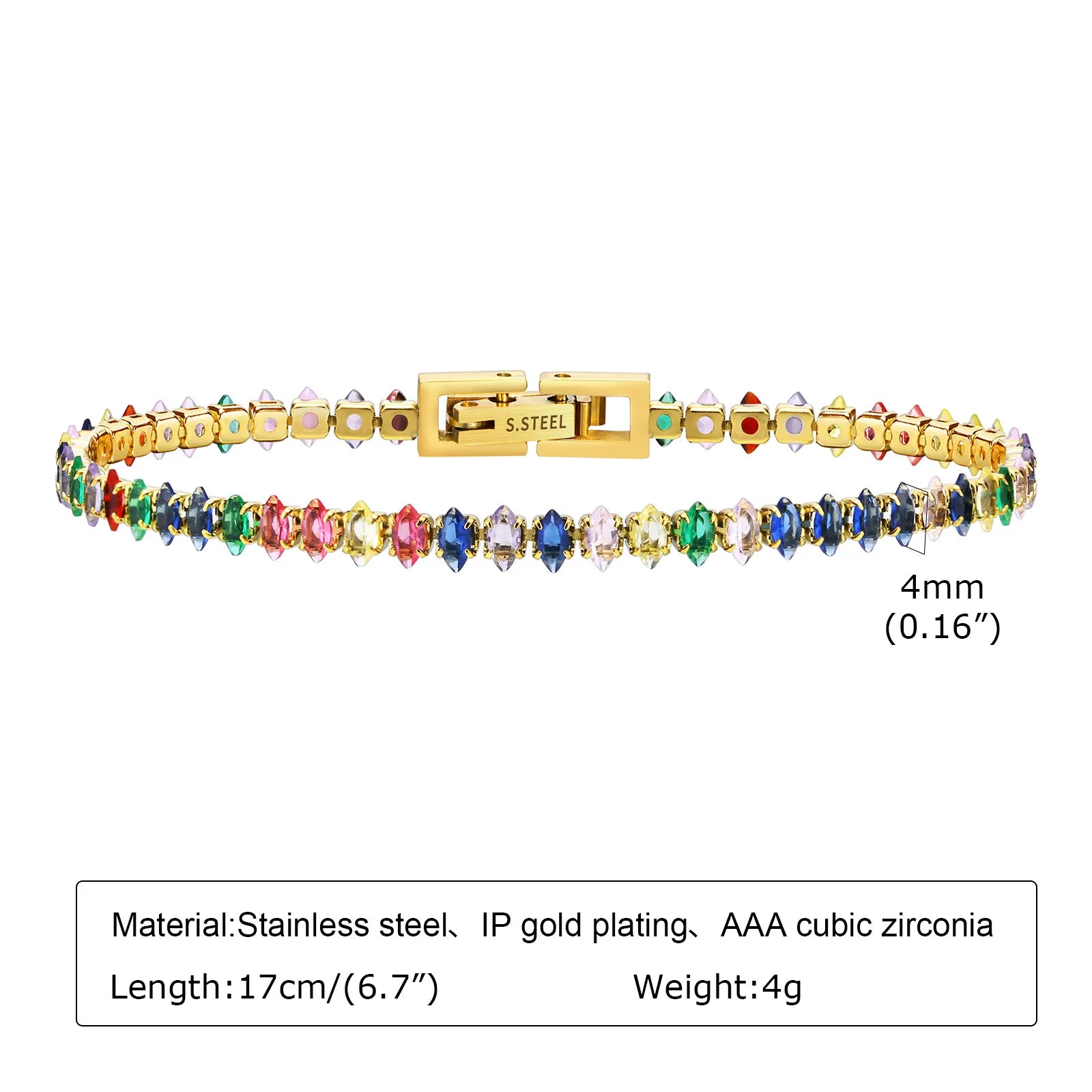 Tennis Bracelet For Women Cubic Zirconia Chain Adjustable Stainless Steel Jewelry Bangle Mom Girlfriend Valentine's Day Gift