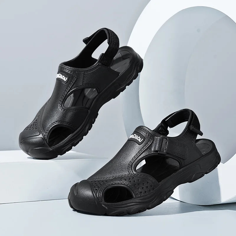Sandals for Men, Summer Driving Beach Shoes, Breathable Hollow Home Shoes, Outdoor Hiking Sandals, Casual Versatile Closed-Toe Slippers