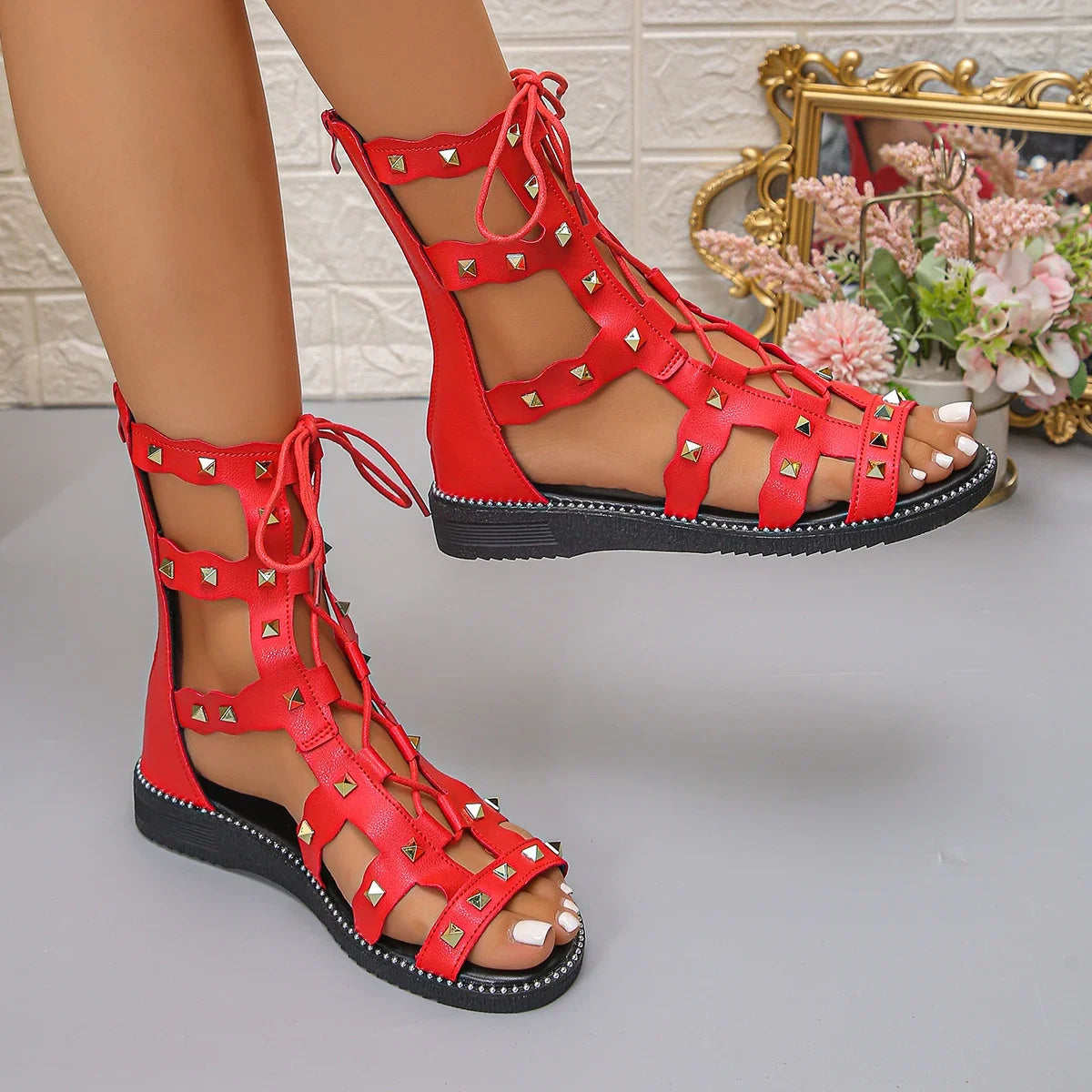 Women Sandals 2026 New Fashion Summer Women Sandals Hollow Round Head Cross Strap Casual Flat Shoes for Women Zapatos De Mujer