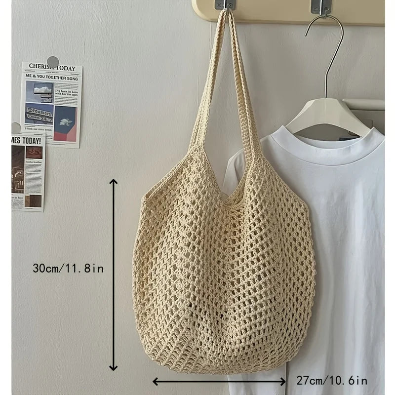 Beach Bags for Women - Women Beach Tote Bag, Summer Mesh Hollow Straw Tote Bag for Holiday Market