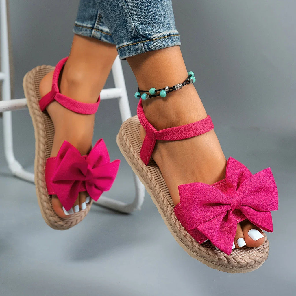 Women Sandals 2026 New Summer Lightweight Sandals Fashion Beach Casual Slippers Outdoor Bow Tie Flat Shoes Home Slides Women