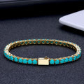 New 4MM Tennis Bracelet with Gold Plated Brass and High Grade Turquoise, Suitable for Both Men and Women as a Holiday Gift