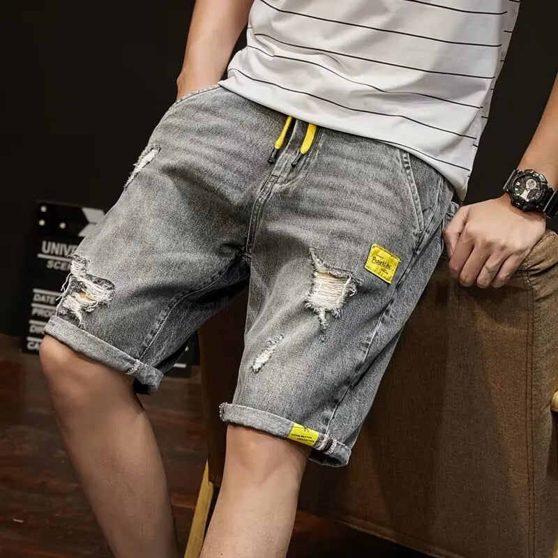 Summer Thin Jeans Short Pants Men's Loose Straight Leg Short Jeans Wear Resistant Fashionable Harajuku Style Casual Wear