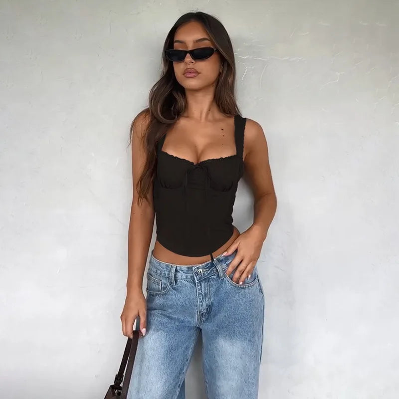 Bustier Corset Top for Women Y2K Square Neck Tank Crop Tops Camisole 2026 Summer Fashion Going Out Vest Slim Fit Bodyshaper Tops