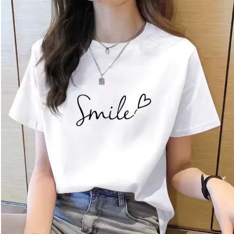 Women's T-shirt with simple print, suitable for daily wear, casual style, for both men and women, summer short-sleeved T-shirt