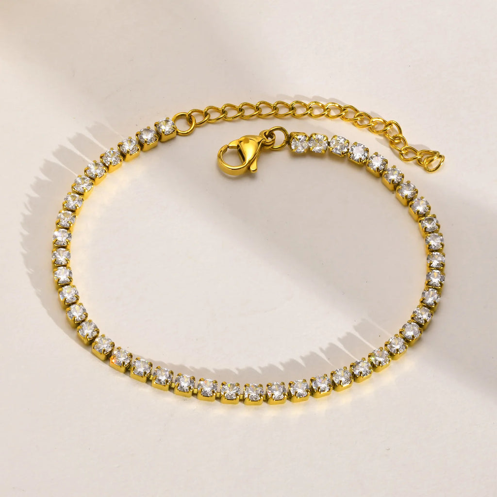 Tennis Bracelet Gold Plated, Stainless Steel 3mm CZ Stone Anklet Bracelet for Men Women Jewelry