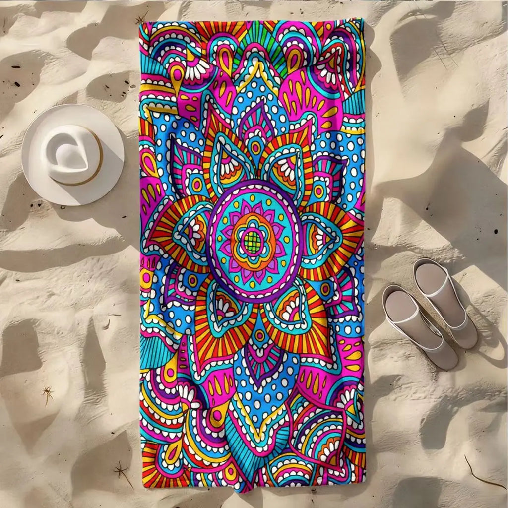 1Pc, Colorful Bohemian Patterned Beach Towel, Super Absorbent and Lightweight Beach Towel - Sand-Free, Quick-Drying Towel, Soft Microfiber, Suitable for Various Settings Such as the Beach, Swimming Pool, Gym, Bathroom, Campin