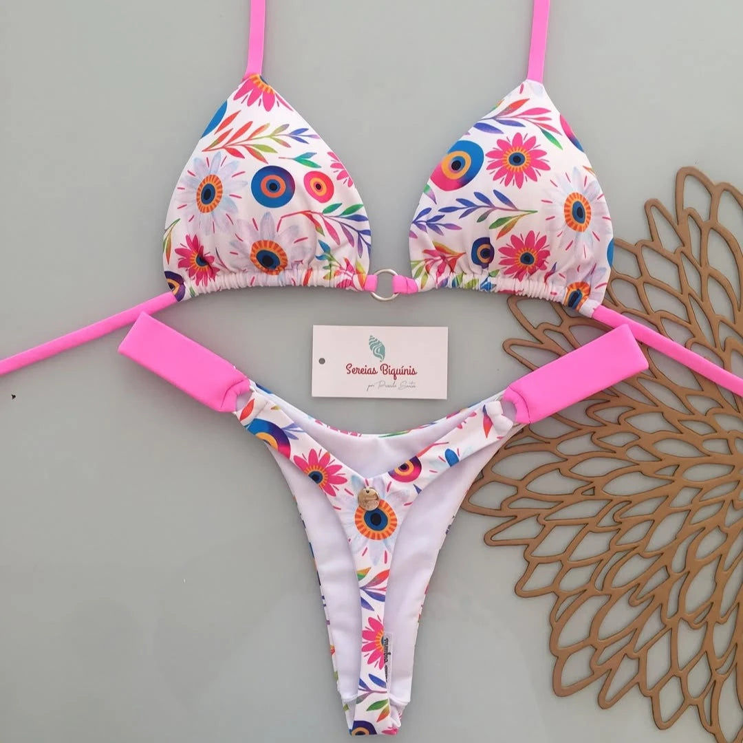 2026 New Sexy Lace-up Print Brazilian Bikini Women Swimsuit Micro Swimwear Backless Biquini Swimsuits Beachwear Thong Купальник